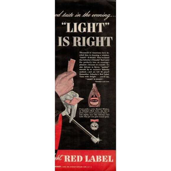 1939 Schenleys Red Label Blended Whiskey Vintage Print Ad (L10) - Picture 3 of 4